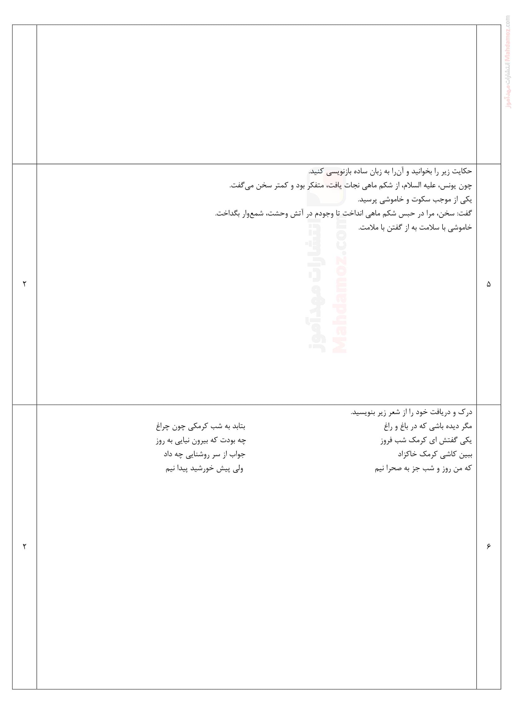 سوالات هماهنگ نیمسال دوم انشا و نگارش دهم - صفحه دو