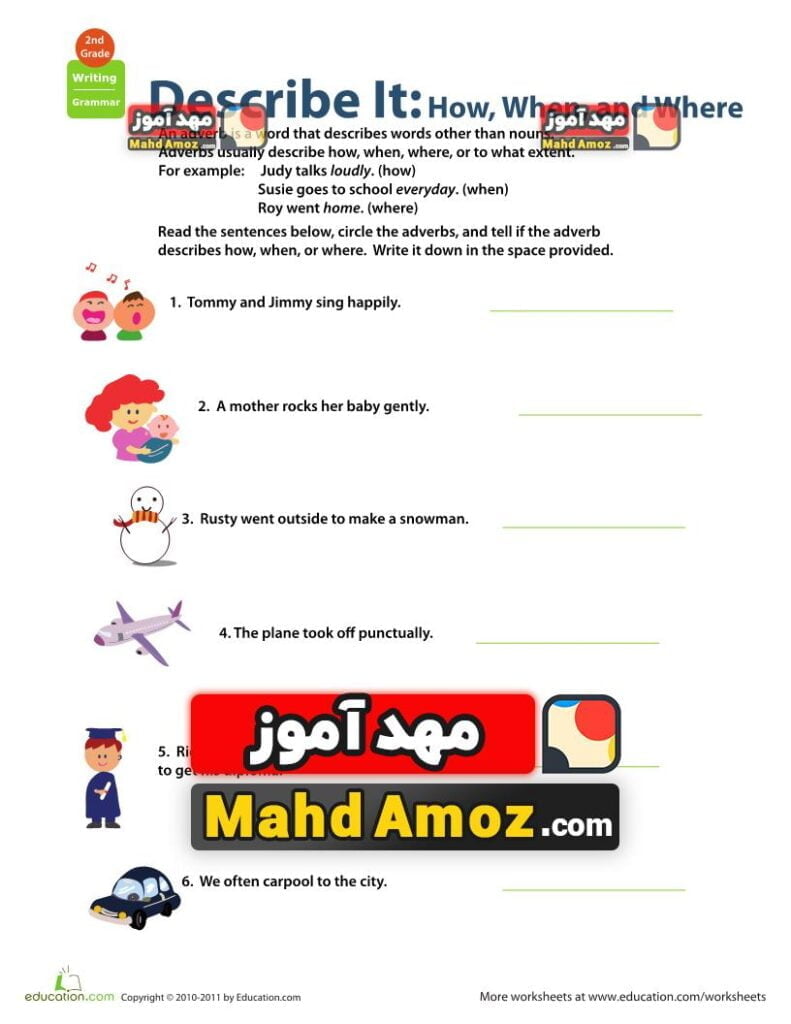 کاربرگ All About Adverbs: Describing How, When, and Where — مهدآموز
