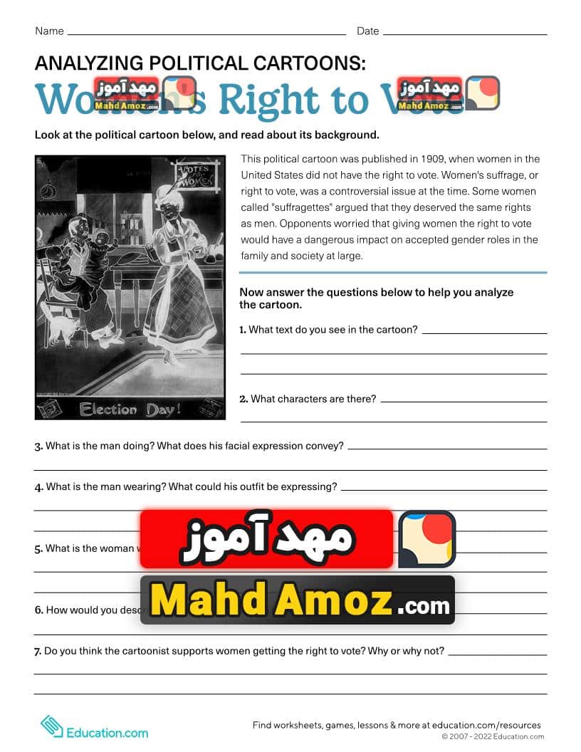 کاربرگ Analyzing Political Cartoons: Women's Right to Vote کاربرگ Analyzing Political Cartoons: Women's Right to Vote