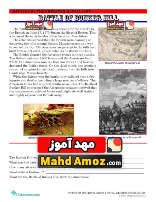 کاربرگ The Battle of Bunker Hill