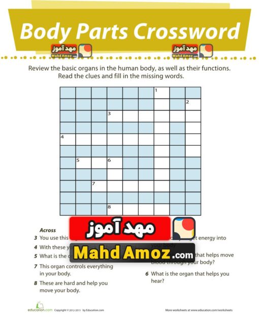 کاربرگ Body Parts Crossword