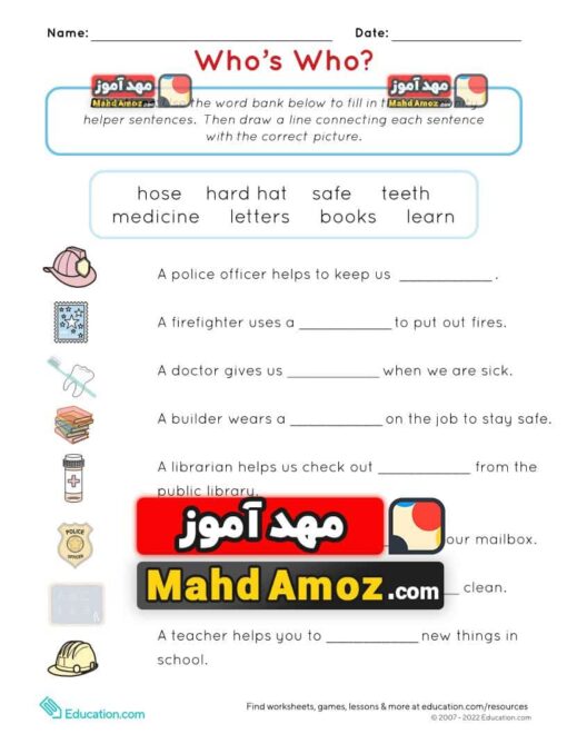کاربرگ Community Helpers: Who's Who?