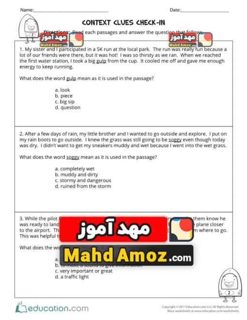 کاربرگ Context Clues Check-In