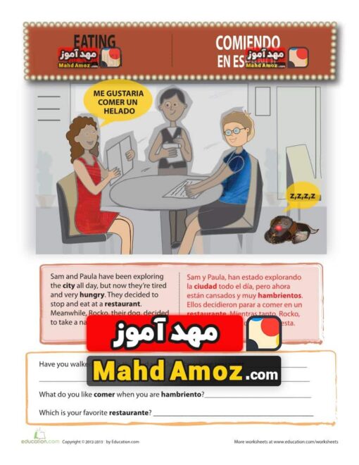 کاربرگ Eating in Spanish