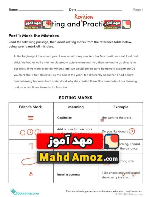 کاربرگ Editing and Revision Practice