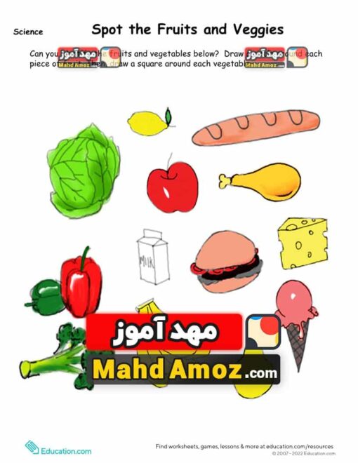 کاربرگ Find the Fruit and Veggies