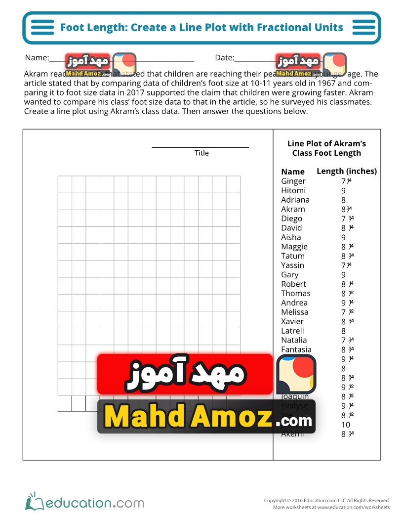 کاربرگ Foot Length: Create a Line Plot with Fractional Units کاربرگ Foot Length: Create a Line Plot with Fractional Units