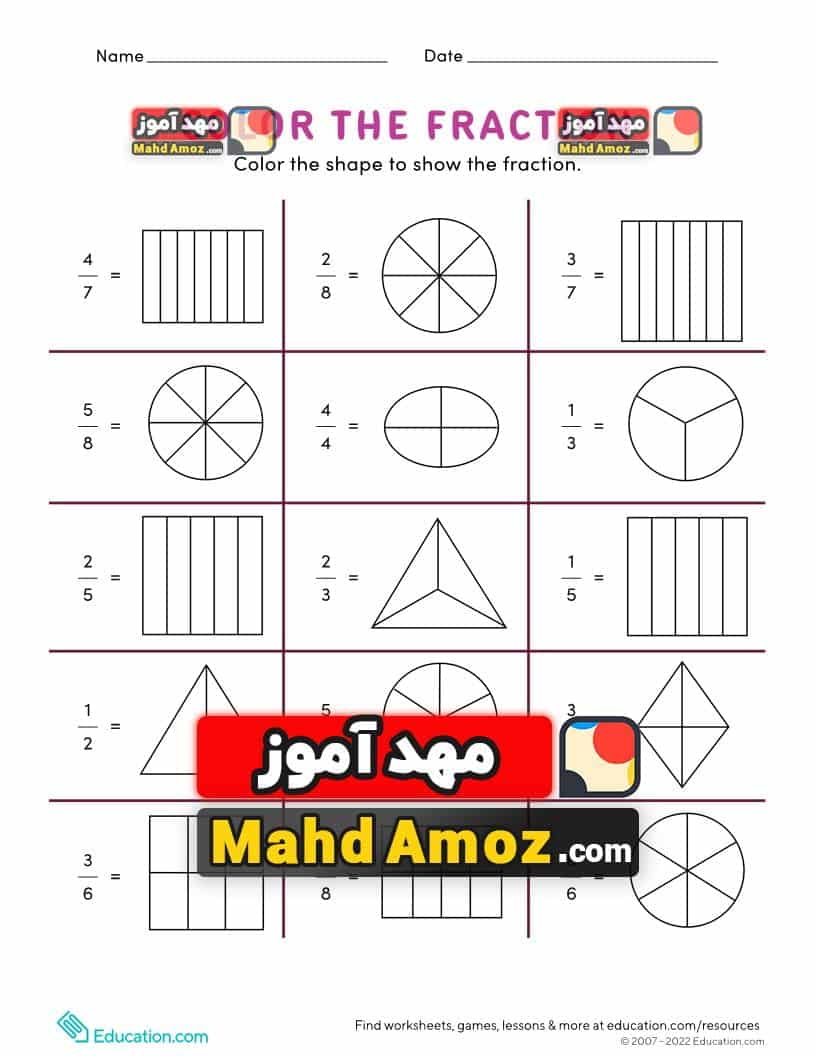 کاربرگ Color the Fraction کاربرگ Color the Fraction