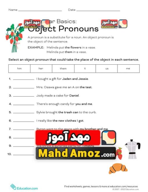 کاربرگ Grammar Basics: Object Pronouns