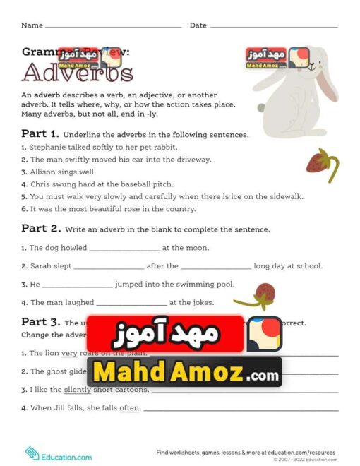 کاربرگ Grammar Review: Adverbs