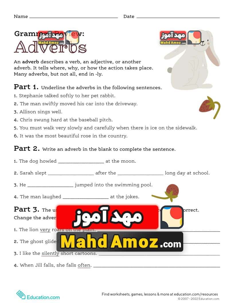 کاربرگ Grammar Review: Adverbs کاربرگ Grammar Review: Adverbs