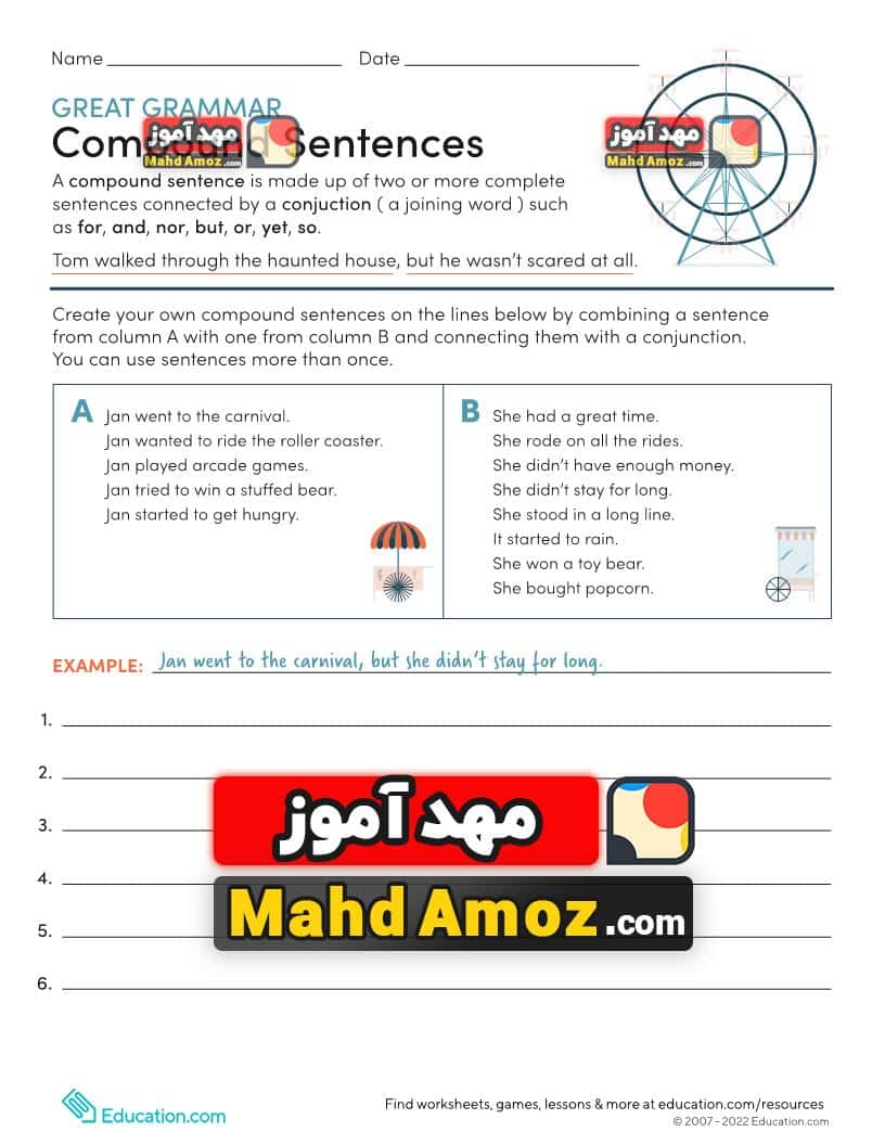 کاربرگ Great Grammar: Compound Sentences کاربرگ Great Grammar: Compound Sentences