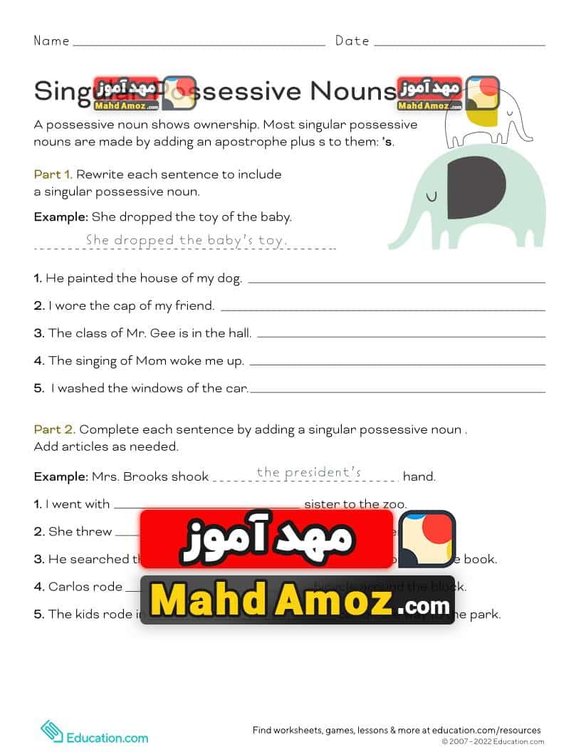 کاربرگ Singular Possessive Nouns کاربرگ Singular Possessive Nouns