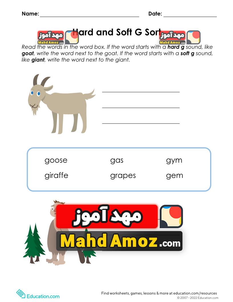 کاربرگ Hard and Soft G Sort کاربرگ Hard and Soft G Sort