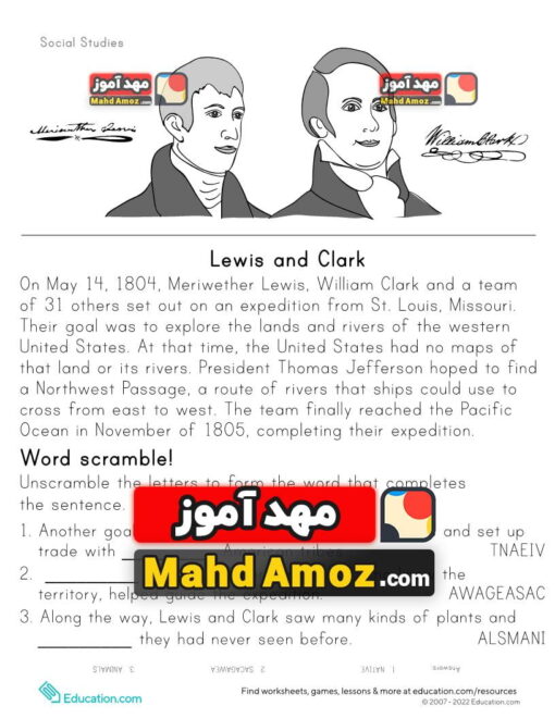 کاربرگ Historical Heroes: Lewis and Clark