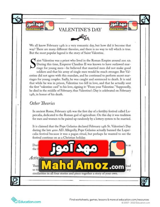 کاربرگ History of Valentine's Day