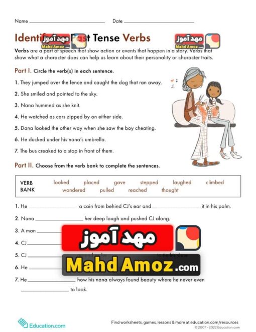 کاربرگ Identifying Past Tense Verbs