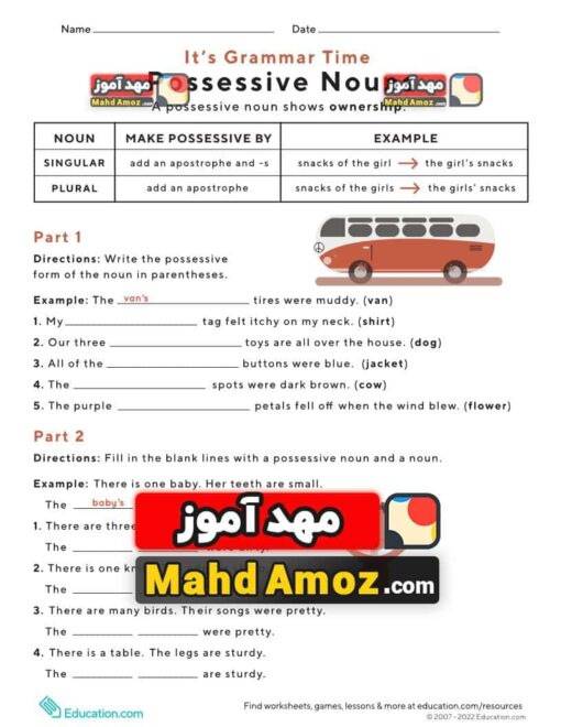 کاربرگ It’s Grammar Time: Possessive Nouns