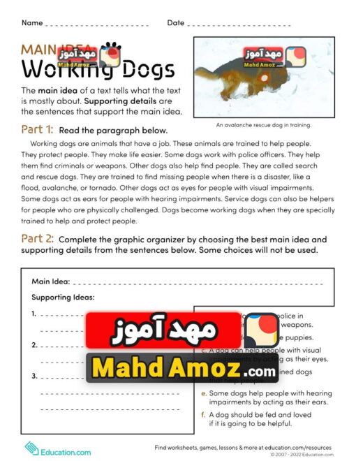 کاربرگ Main Idea: Working Dogs