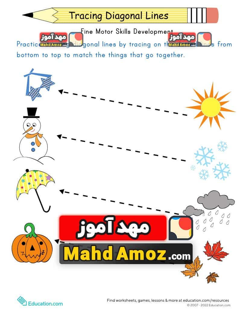 کاربرگ Match the Seasons: Trace the Diagonal Lines کاربرگ Match the Seasons: Trace the Diagonal Lines