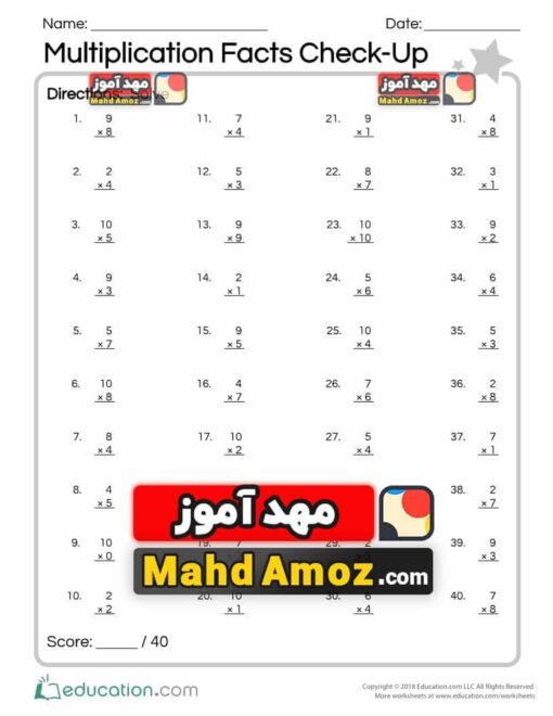 کاربرگ Multiplication Facts Check-Up