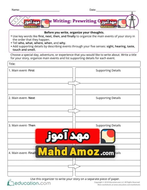 کاربرگ Narrative Writing: Prewriting Organizer