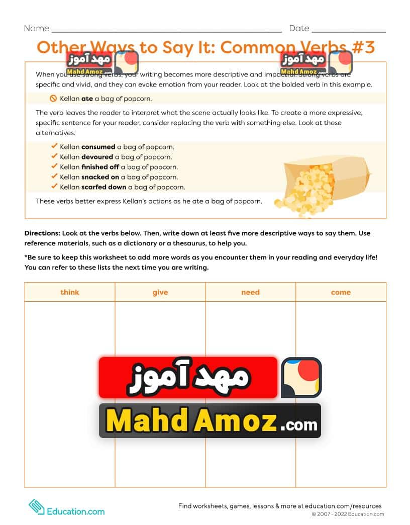 کاربرگ Other Ways to Say It: Common Verbs #3 کاربرگ Other Ways to Say It: Common Verbs #3