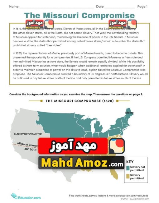 کاربرگ The Missouri Compromise