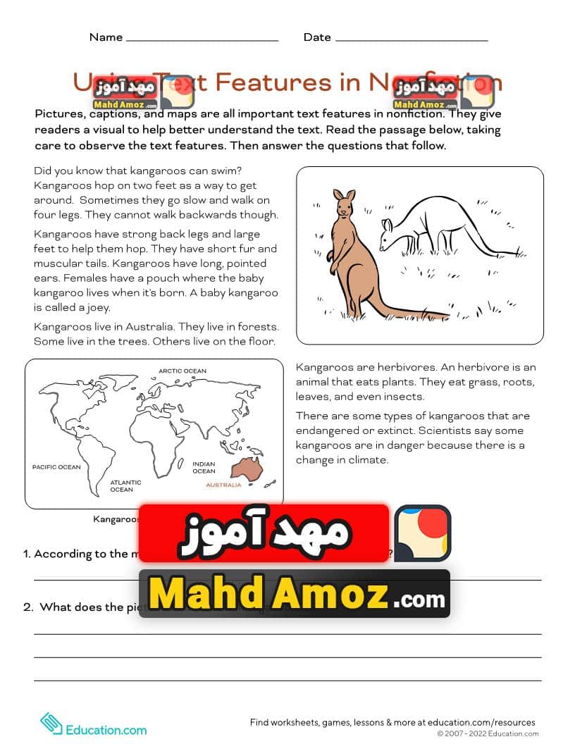 کاربرگ Using Text Features in Nonfiction کاربرگ Using Text Features in Nonfiction