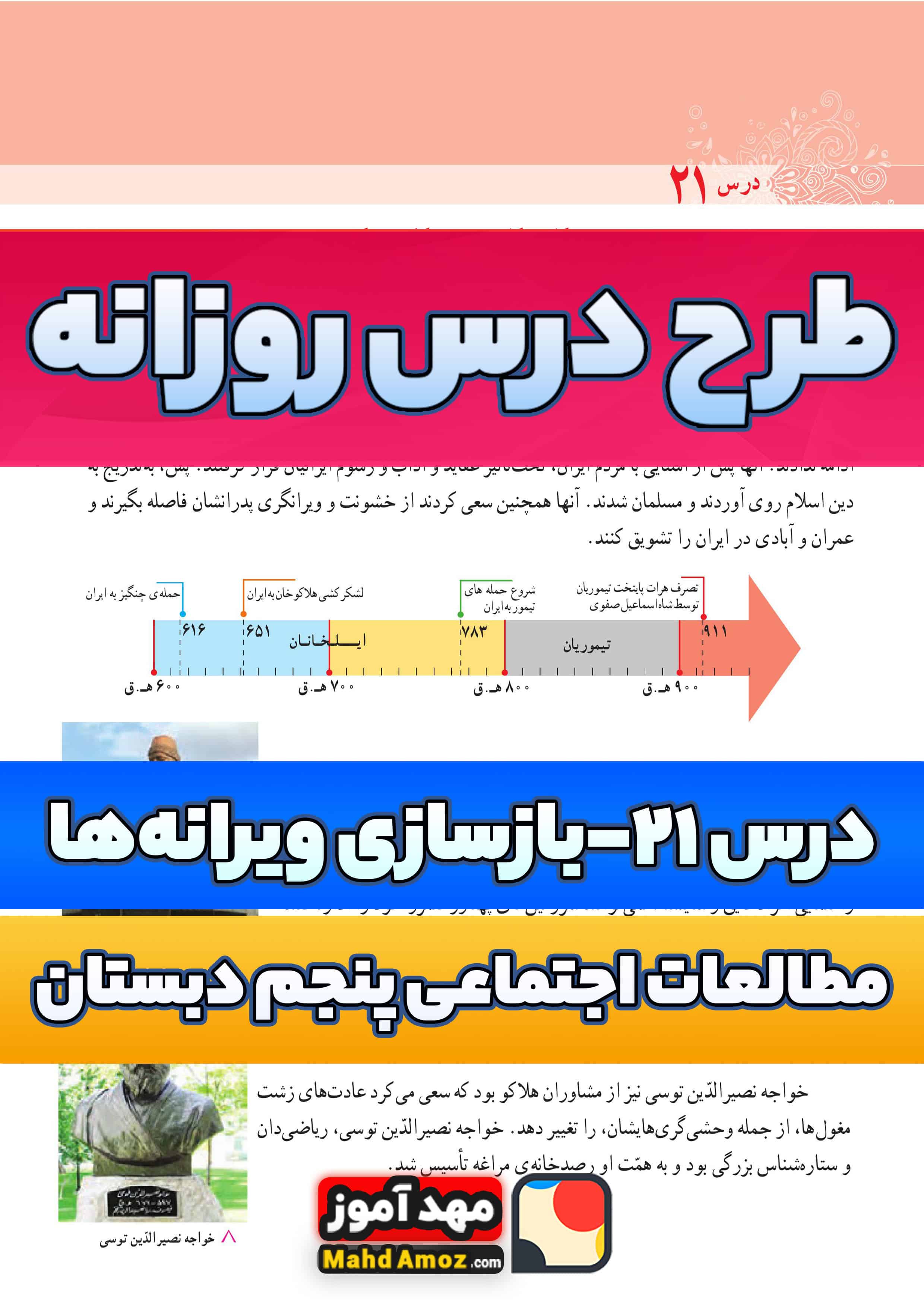 طرح درس روزانه | درس 21 بازسازی ویرانه ها — مطالعات اجتماعی پنجم ابتدایی طرح درس روزانه | درس 21 بازسازی ویرانه ها — مطالعات اجتماعی پنجم ابتدایی
