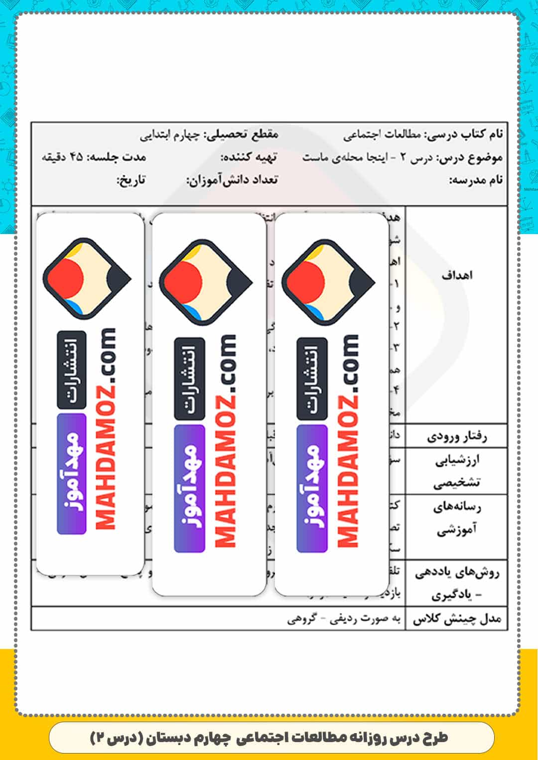 طرح درس روزانه | درس 2 اینجا محله ی ماست — مطالعات اجتماعی چهارم ابتدایی دبستان