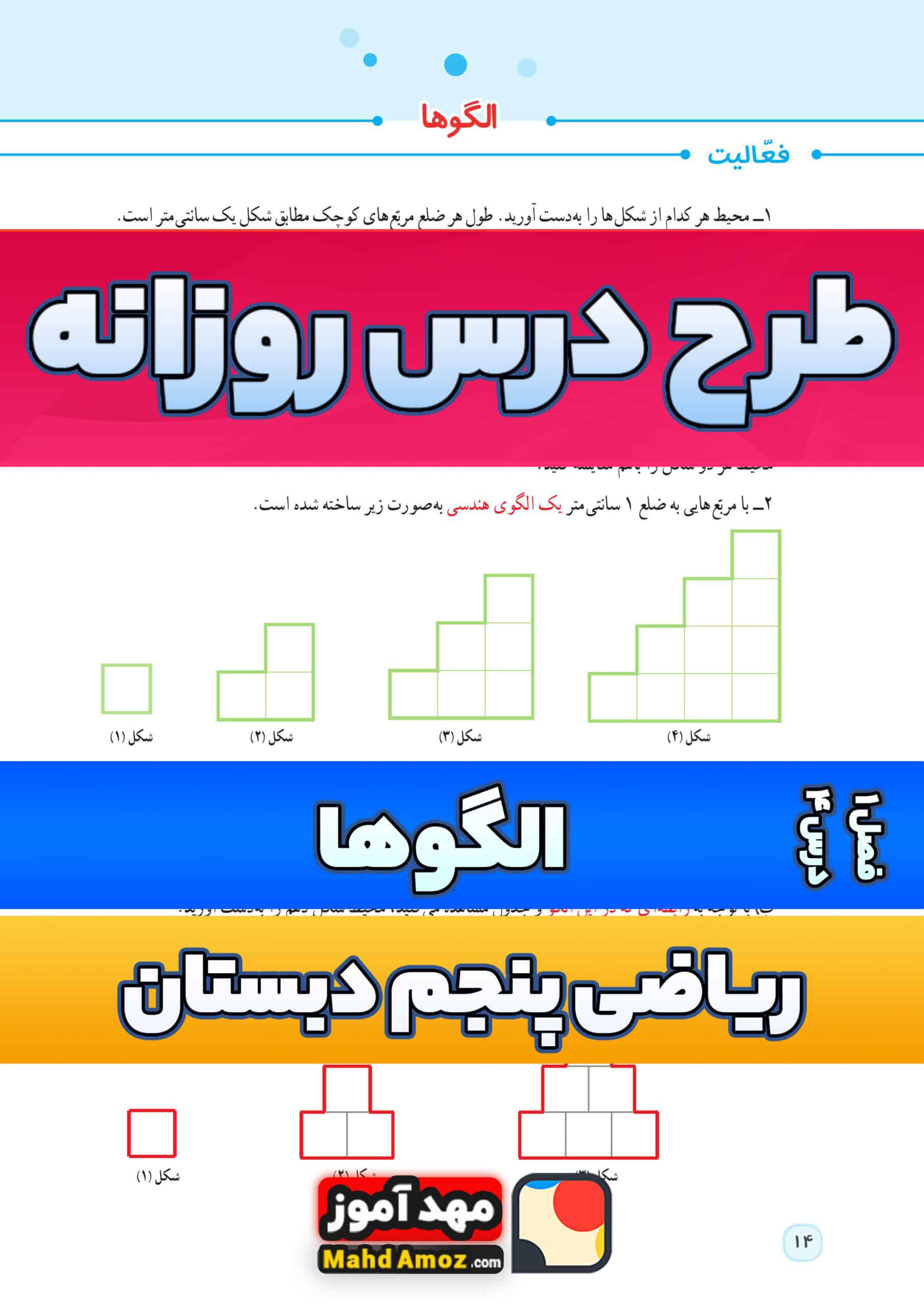 طرح درس روزانه | فصل 1 درس 4 الگوها — ریاضی پنجم ابتدایی دبستان