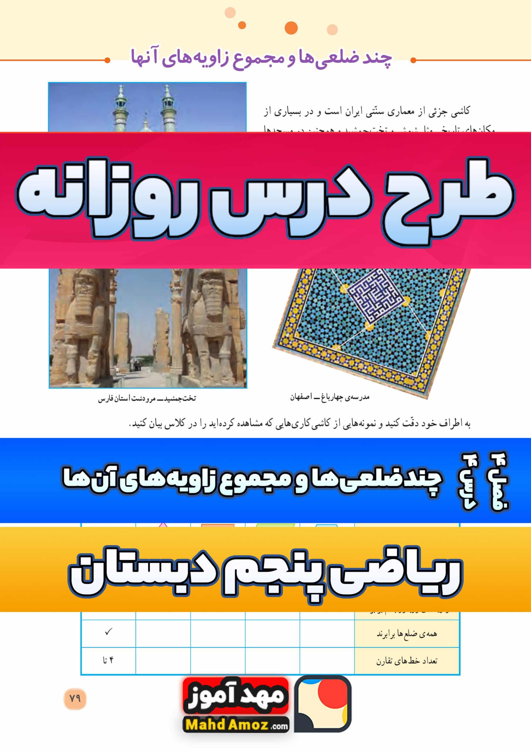 طرح درس روزانه | فصل 4 درس 4 چند ضلعی ها و مجموع زاویه های آن ها — ریاضی پنجم ابتدایی دبستان