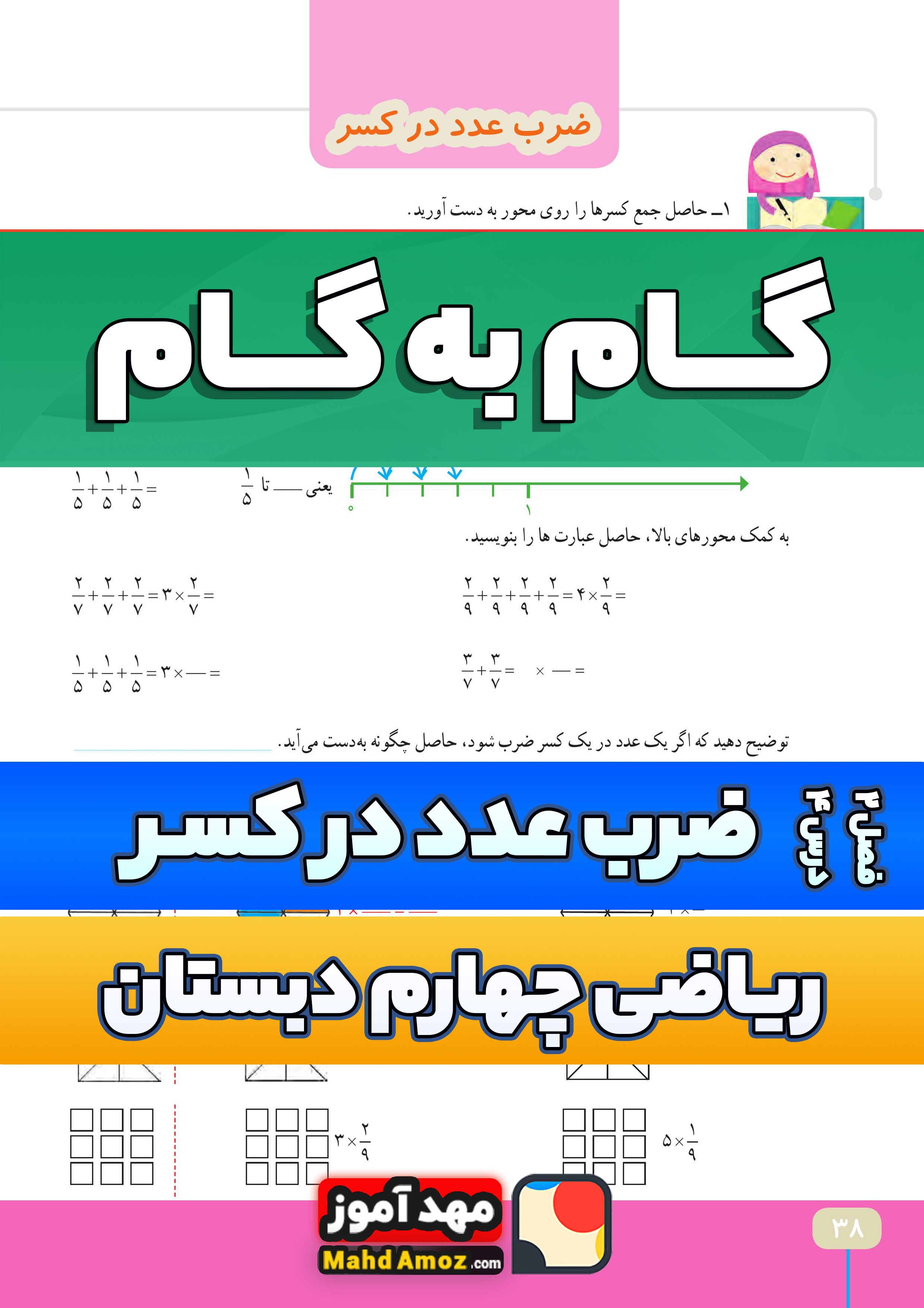 جواب | فصل 2 درس 4 ضرب عدد در کسر — ریاضی چهارم ابتدایی — مهدآموز