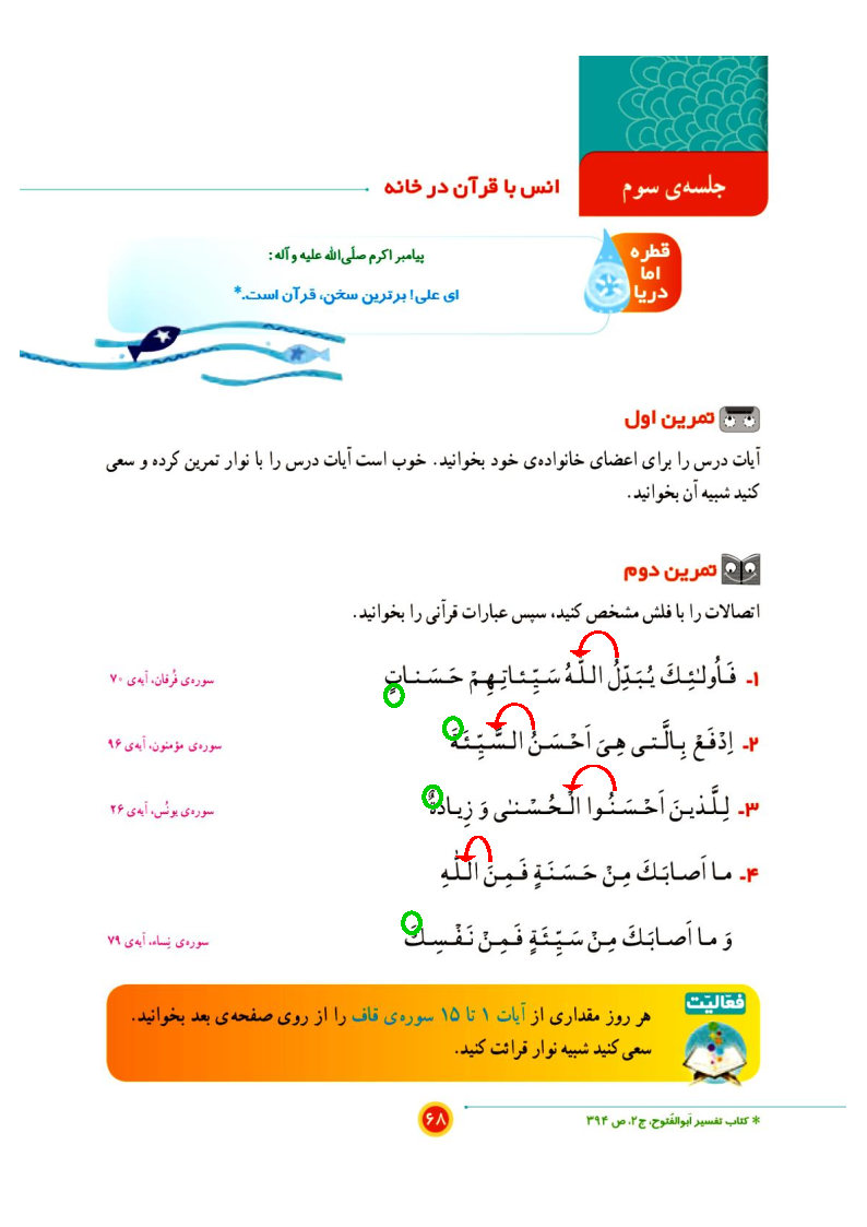 جواب تمرین صفحه 55 درس 10 — آموزش قرآن چهارم ابتدایی دبستان