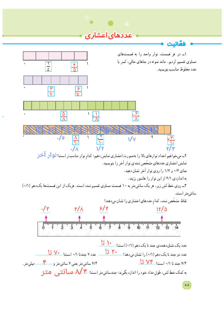 جواب فعالیت صفحه 88 فصل 5 — ریاضی پنجم ابتدایی دبستان
