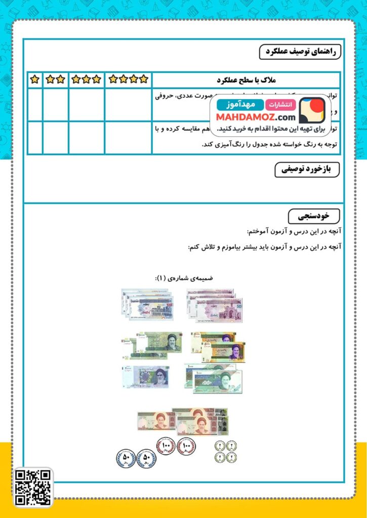 آزمون عملکردی فصل 1 بازنمایی عددی، حروفی و پولی جمعیت کشورها — ریاضی پنجم دبستان ابتدایی (3)