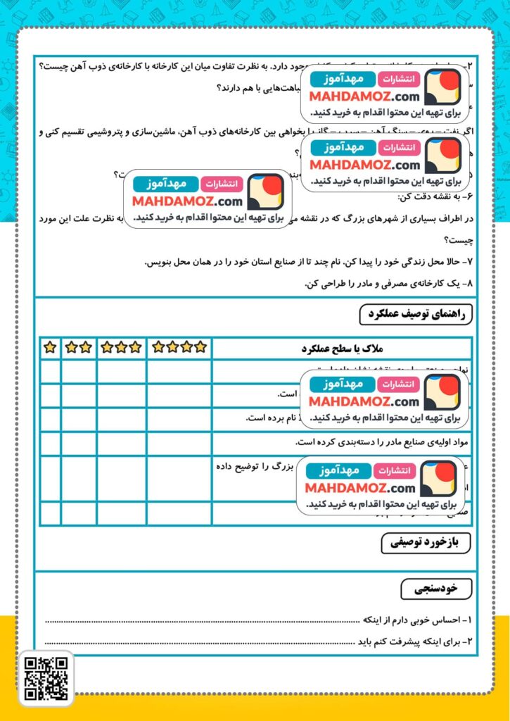 آزمون عملکردی درس 7 شناخت صنایع مادر و نواحی صنعتی ایران — مطالعات اجتماعی پنجم دبستان ابتدایی (2)