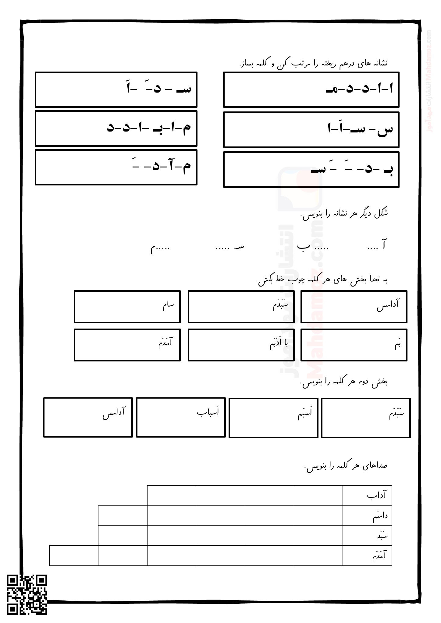 تمرین پایان هفته نشانه آ ا تا سـ س درس 1 تا 3 فارسی پایه اول | با جواب ...