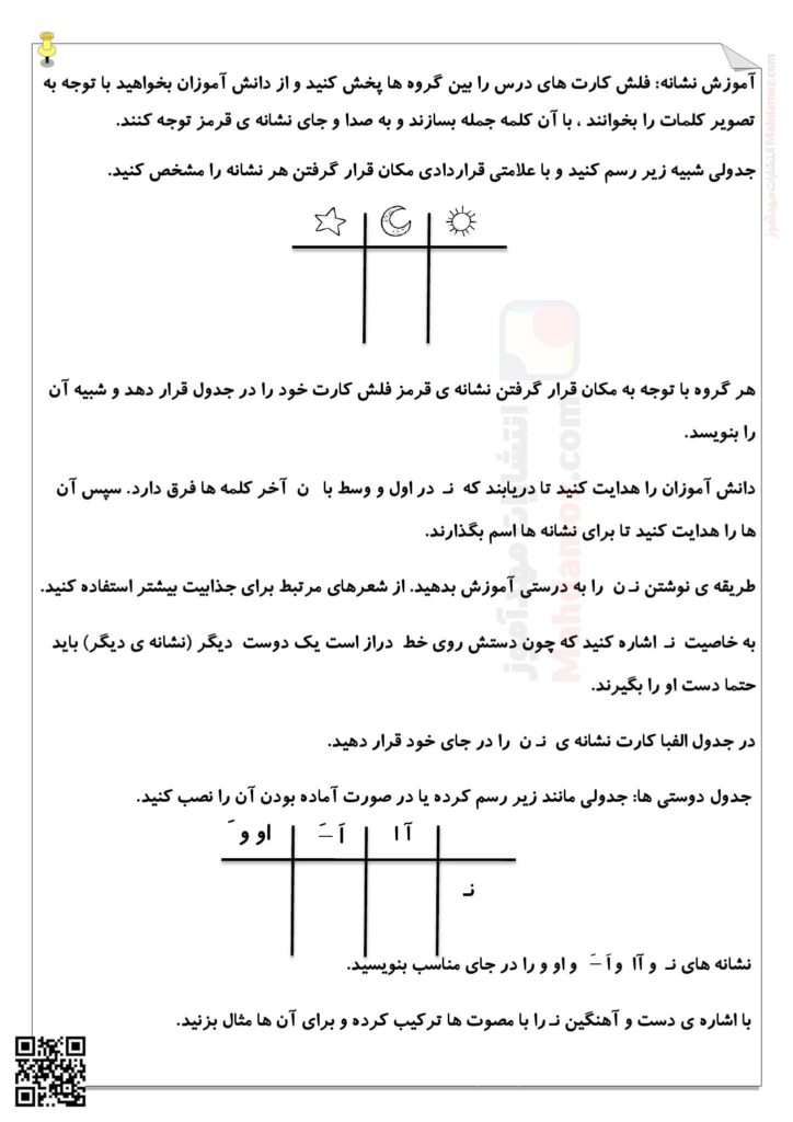 رهنمودهای آموزشی نشانه نـ ن درس 5 فارسی اول دبستان