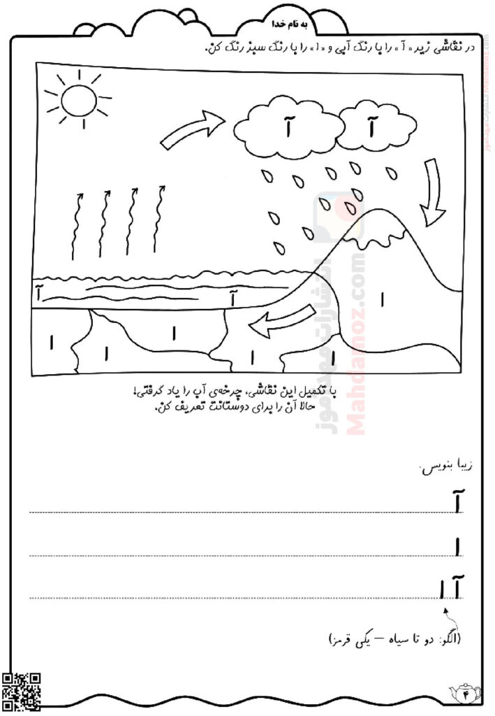 کاربرگ نشانه آ ا درس 1 فارسی اول ابتدایی