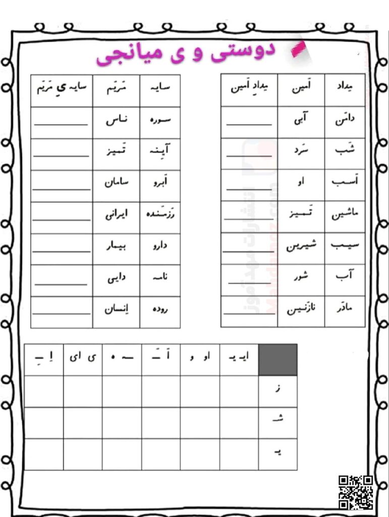 تکلیف ی ربط میانجی درس 7 فارسی اول ابتدایی