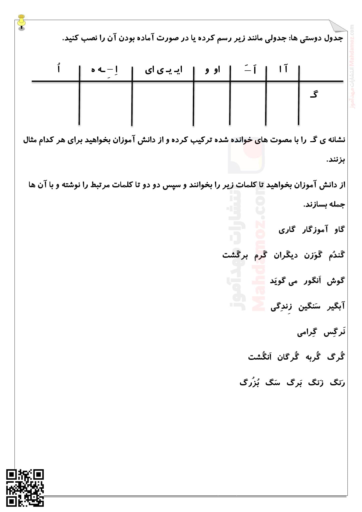 رهنمودهای آموزشی نشانه گـ گ درس 10 فارسی اول دبستان — مهدآموز