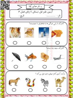 آزمون درس 1 تا 6 علوم تجربی سال اول ابتدایی