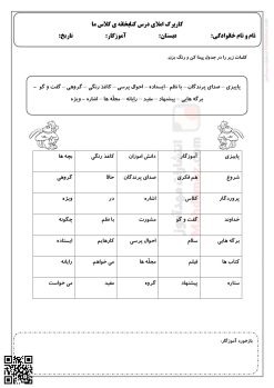 املای جدولی درس 1 کتاب خانه ی کلاس ما فارسی دوم ابتدایی املای جدولی درس 1 کتاب خانه ی کلاس ما فارسی دوم ابتدایی